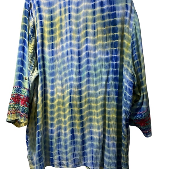 Calessa Embroidered Green and Blue Women's Top - Picture 9 of 10